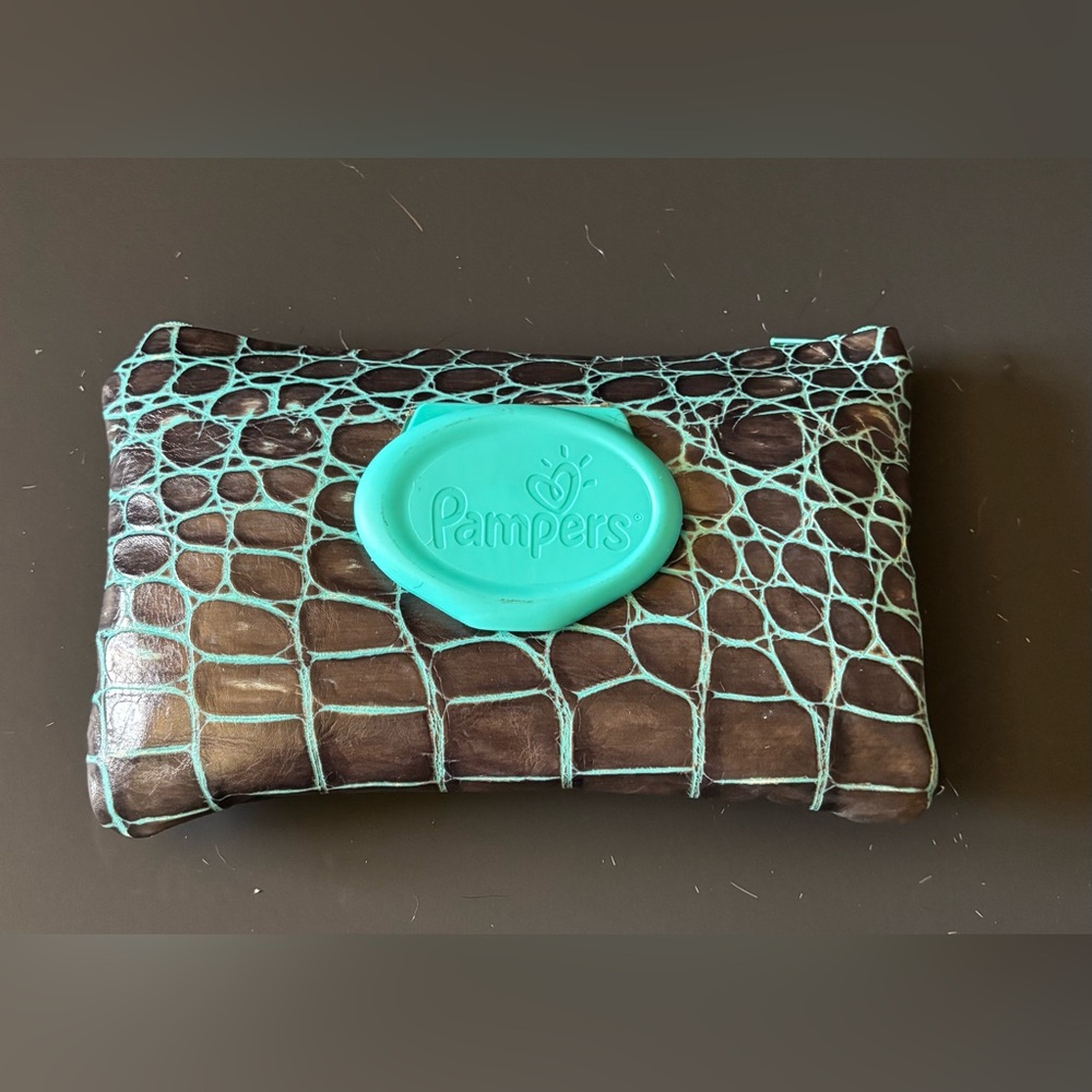 Black & Turquoise Croc Leather Baby Wipes Case for Pamper Wipes.